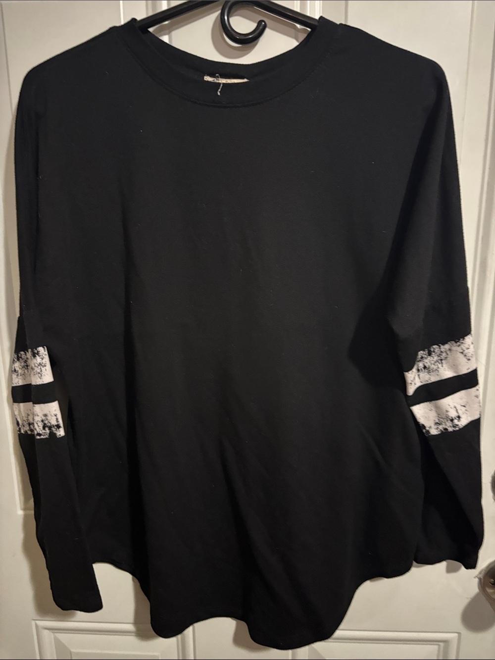 About A Girl Black Long Sleeve Tee with White Sleeve Stripes